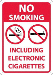 NMC - "No Smoking Including Electronic Cigarettes", 10" Long x 14" Wide, Rigid Plastic Safety Sign - Rectangular, 0.05" Thick, Use for Smoking Regulations - USA Tool & Supply