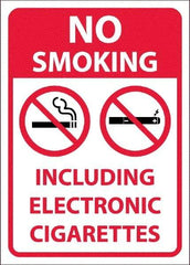 NMC - "No Smoking Including Electronic Cigarettes", 10" Long x 14" Wide, Pressure-Sensitive Vinyl Safety Sign - Rectangular, 0.04" Thick, Use for Smoking Regulations - USA Tool & Supply