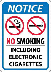 NMC - "No Smoking Including Electronic Cigarettes", 10" Long x 14" Wide, Rigid Plastic Safety Sign - Rectangular, 0.05" Thick, Use for Smoking Regulations - USA Tool & Supply