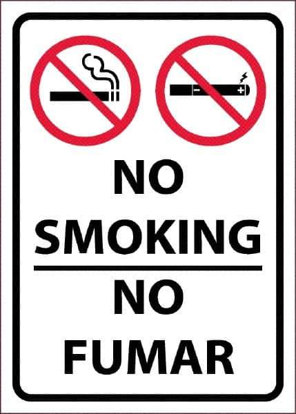 NMC - "No Smoking - No Fumar", 10" Long x 14" Wide, Pressure-Sensitive Vinyl Safety Sign - Rectangular, 0.0045" Thick, Use for Smoking Regulations - USA Tool & Supply