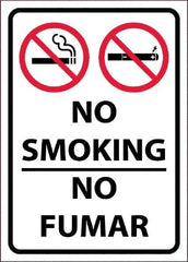 NMC - "No Smoking - No Fumar", 10" Long x 14" Wide, Pressure-Sensitive Vinyl Safety Sign - Rectangular, 0.0045" Thick, Use for Smoking Regulations - USA Tool & Supply
