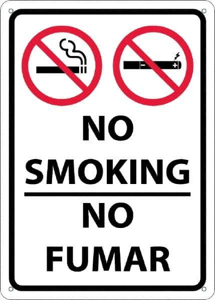 NMC - "No Smoking - No Fumar", 10" Long x 14" Wide, Aluminum Safety Sign - Rectangular, 0.04" Thick, Use for Smoking Regulations - USA Tool & Supply