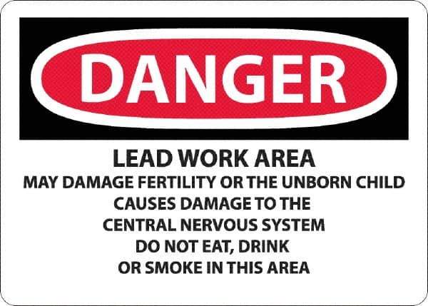 NMC - "Danger - Lead Work Area May Damage Fertility Or The Unborn Child", 10" Long x 14" Wide, Rigid Plastic Safety Sign - Rectangle, 0.05" Thick, Use for Hazardous Materials - USA Tool & Supply