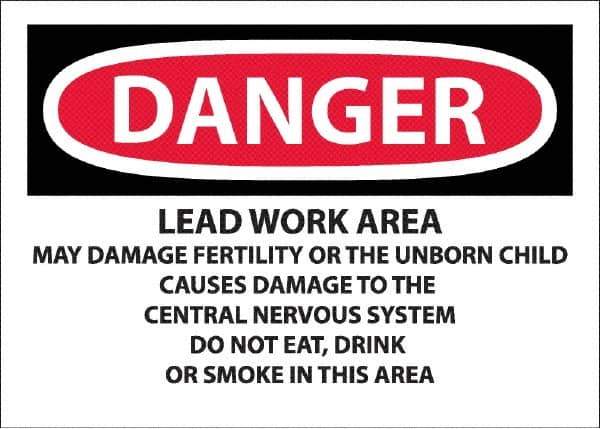 NMC - "Danger - Lead Work Area May Damage Fertility Or The Unborn Child", 10" Long x 14" Wide, Pressure-Sensitive Vinyl Safety Sign - Rectangle, 0.0045" Thick, Use for Hazardous Materials - USA Tool & Supply