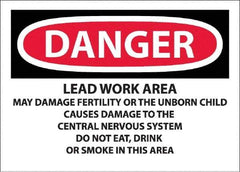NMC - "Danger - Lead Work Area May Damage Fertility Or The Unborn Child", 10" Long x 14" Wide, Pressure-Sensitive Vinyl Safety Sign - Rectangle, 0.0045" Thick, Use for Hazardous Materials - USA Tool & Supply