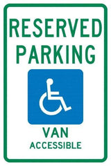 NMC - "Reserved Parking Van Accessible", "Handicap Symbol", 12" Wide x 18" High, Aluminum ADA Signs - 0.04" Thick, Green & Blue on White, Rectangle, Post Mount - USA Tool & Supply