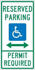 NMC - "Reserved Parking Permit Required", "Handicap Symbol", 12" Wide x 24" High, Aluminum ADA Signs - 0.063" Thick, Green & Blue on White, Rectangle, Post Mount - USA Tool & Supply