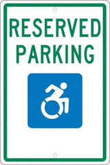 NMC - "Reserved Parking", "Handicap Symbol", 12" Wide x 18" High, Aluminum ADA Signs - 0.063" Thick, Green & Blue on White, Rectangle, Post Mount - USA Tool & Supply