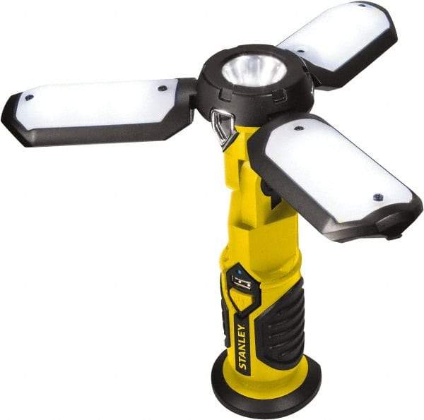 Stanley - Yellow/Black Portable Work Light - 300 Lumens, Rechargeable Battery, 18 LED Lamp - USA Tool & Supply