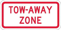NMC - "Tow Away Zone", 12" Wide x 6" High, Aluminum No Parking & Tow Away Signs - 0.08" Thick, Red on White, Engineer Grade Reflectivity, Rectangle, Post Mount - USA Tool & Supply