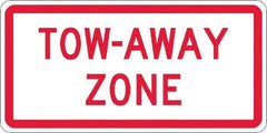NMC - "Tow Away Zone", 12" Wide x 6" High, Aluminum No Parking & Tow Away Signs - 0.063" Thick, Red on White, Rectangle, Post Mount - USA Tool & Supply