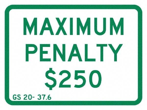 NMC - "Maximum Penalty $250", 12" Wide x 9" High, Aluminum No Parking & Tow Away Signs - 0.063" Thick, Green on White, Rectangle, Post Mount - USA Tool & Supply