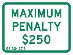 NMC - "Maximum Penalty $250", 12" Wide x 9" High, Aluminum No Parking & Tow Away Signs - 0.063" Thick, Green on White, Rectangle, Post Mount - USA Tool & Supply