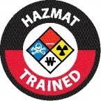 NMC - Haz Mat Trained, Hard Hat Label - Round, Blue, Red, Yellow & Black on White, 0.004" Thick, Indoor or Outdoor, Adhesive Backed, For Accident Prevention - USA Tool & Supply