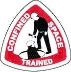 NMC - Confined Space Trained, Hard Hat Label - Triangle, Black & Red on White, 0.004" Thick, Indoor or Outdoor, Adhesive Backed, For Accident Prevention - USA Tool & Supply