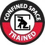 NMC - Confined Space Trained, Hard Hat Label - Round, Black & Red on White, 0.004" Thick, Indoor or Outdoor, Adhesive Backed, For Accident Prevention - USA Tool & Supply