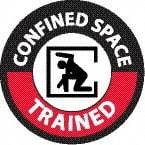 NMC - Confined Space Trained, Hard Hat Label - Round, Black & Red on White, 0.004" Thick, Indoor or Outdoor, Adhesive Backed, For Accident Prevention - USA Tool & Supply