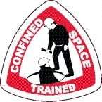 NMC - Confined Space Trained, Hard Hat Label - Triangle, Black & Red on White, 0.004" Thick, Indoor or Outdoor, Adhesive Backed, For Accident Prevention - USA Tool & Supply