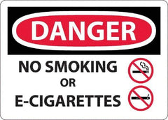 NMC - "Danger - No Smoking or E-Cigarettes", 10" Long x 14" Wide, Aluminum Safety Sign - Rectangle, 0.04" Thick, Use for Smoking Regulations - USA Tool & Supply
