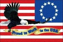 NMC - Proud To Work In The Usa, Eagle And Flag, Hard Hat Label - Square, Red, White, Blue, Black, Gold, 0.004" Thick, Indoor or Outdoor, Adhesive Backed, For Accident Prevention - USA Tool & Supply