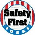 NMC - Safety First USA, Hard Hat Label - Round, Red, White, Blue & Black on White, 0.004" Thick, Indoor or Outdoor, Adhesive Backed, For Accident Prevention - USA Tool & Supply