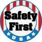 NMC - Safety First USA, Hard Hat Label - Round, Red, White, Blue & Black on White, 0.004" Thick, Indoor or Outdoor, Adhesive Backed, For Accident Prevention - USA Tool & Supply