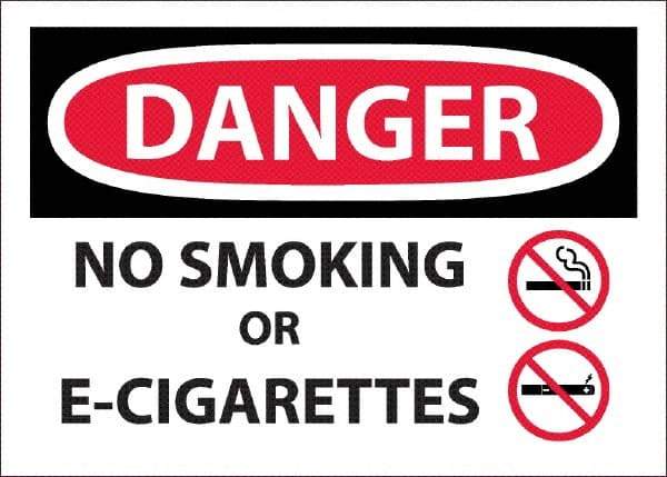 NMC - "Danger - No Smoking or E-Cigarettes", 10" Long x 14" Wide, Pressure-Sensitive Vinyl Safety Sign - Rectangle, Use for Smoking Regulations - USA Tool & Supply
