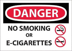 NMC - "Danger - No Smoking or E-Cigarettes", 10" Long x 14" Wide, Pressure-Sensitive Vinyl Safety Sign - Rectangle, Use for Smoking Regulations - USA Tool & Supply