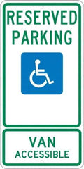 NMC - "Reserved Parking Van Accessible", "Handicap Symbol", 12" Wide x 24" High, Aluminum ADA Signs - 0.08" Thick, Green & Blue on White, Engineer Grade Reflectivity, Rectangle, Post Mount - USA Tool & Supply