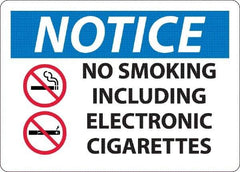NMC - "No Smoking Including Electronic Cigarettes", 10" Long x 14" Wide, Rigid Plastic Safety Sign - Rectangle, 0.045" Thick, Use for Smoking Regulations - USA Tool & Supply