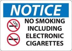 NMC - "No Smoking Including Electronic Cigarettes", 10" Long x 14" Wide, Aluminum Safety Sign - Rectangle, 0.04" Thick, Use for Smoking Regulations - USA Tool & Supply