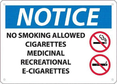 NMC - "No Smoking Allowed, Cigarettes, Medicinal,Recreational,E-Cigs", 10" Long x 14" Wide, Rigid Plastic Safety Sign - Rectangle, 0.05" Thick, Use for Smoking Regulations - USA Tool & Supply