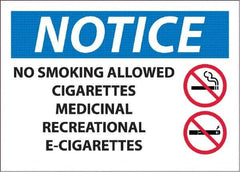 NMC - "No Smoking Allowed, Cigarettes, Medicinal,Recreational,E-Cigs", 10" Long x 14" Wide, Pressure-Sensitive Vinyl Safety Sign - Rectangle, 0.045" Thick, Use for Smoking Regulations - USA Tool & Supply