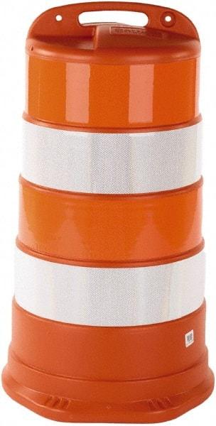 PRO-SAFE - 40" High x 36" Wide Reflective Round Barrel - High Density Polyethylene (HDPE), 10 Lbs, Orange - USA Tool & Supply