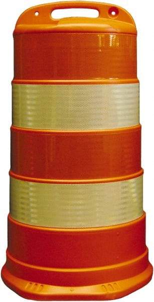 PRO-SAFE - 40" High x 36" Wide Reflective Round Barrel - High Density Polyethylene (HDPE), 10 Lbs, Orange - USA Tool & Supply