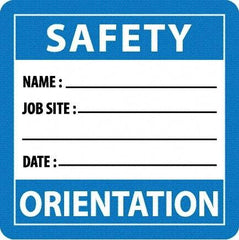 NMC - Safety Orientation - Name ____ Job Site ____ Date ____, Hard Hat Label - Blue/White/Black, 0.045" Thick, For Accident Prevention - USA Tool & Supply