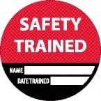 NMC - Safety Trained - Name ____ Date Trained ____, Hard Hat Label - Black/Red/White, 0.045" Thick, For Accident Prevention - USA Tool & Supply