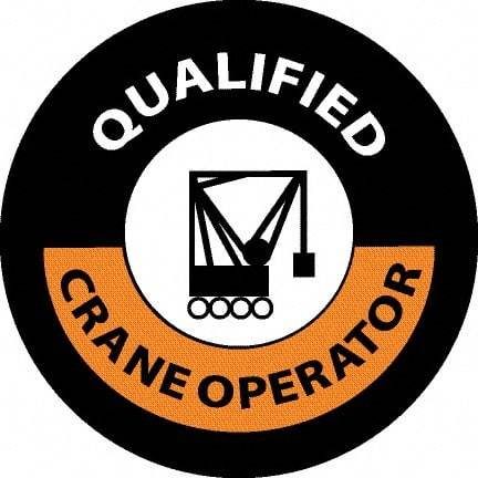 NMC - Qualified Crane Operator, Hard Hat Label - Black/Orange/White, 0.045" Thick, For Accident Prevention - USA Tool & Supply