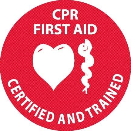 NMC - Certified CPR First Aid Trained, Hard Hat Label - White on Red, 0.045" Thick, For Accident Prevention - USA Tool & Supply