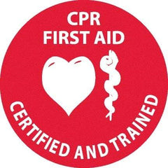 NMC - Certified CPR First Aid Trained, Hard Hat Label - White on Red, 0.045" Thick, For Accident Prevention - USA Tool & Supply