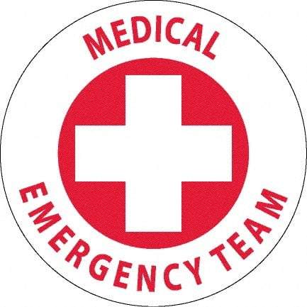 NMC - Medical Emergency Team, Hard Hat Label - Red on White, 0.045" Thick, For Accident Prevention - USA Tool & Supply