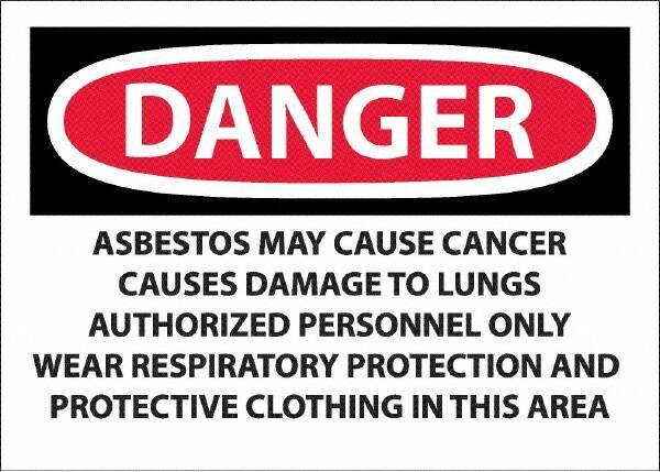 NMC - "Danger - Asbestos May Cause Cancer", 10" Long x 14" Wide, Pressure-Sensitive Vinyl Safety Sign - Rectangular, 0.0045" Thick, Use for Hazardous Materials - USA Tool & Supply