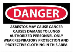 NMC - "Danger - Asbestos May Cause Cancer", 10" Long x 14" Wide, Pressure-Sensitive Vinyl Safety Sign - Rectangular, 0.0045" Thick, Use for Hazardous Materials - USA Tool & Supply