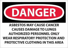 NMC - "Danger - Asbestos May Cause Cancer", 14" Long x 20" Wide, Aluminum Safety Sign - Rectangular, 0.04" Thick, Use for Hazardous Materials - USA Tool & Supply