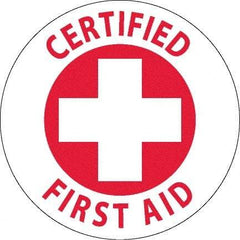 NMC - Certified First Aid, Hard Hat Label - Red on White, 0.045" Thick, For Accident Prevention - USA Tool & Supply