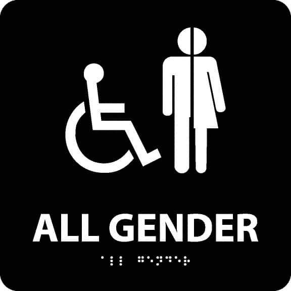 NMC - "All Gender", 8" Long x 8" Wide, Gravoply (Engraved) Safety Sign - Square, 0.25" Thick, Use for Restroom, Janitorial & Housekeeping - USA Tool & Supply