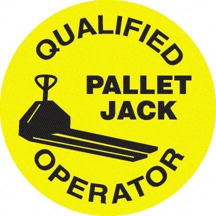 NMC - Qualified Pallet Jack Operator, Hard Hat Label - Black on Yellow, 0.045" Thick, For Accident Prevention - USA Tool & Supply