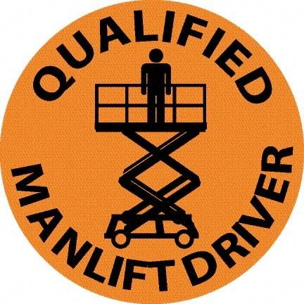 NMC - Qualified Man Lift Driver, Hard Hat Label - Black on Orange, 0.045" Thick, For Accident Prevention - USA Tool & Supply