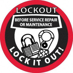 NMC - Lockout Before Service Repair or Maintenance - Lock It Out, Hard Hat Label - Black & Red on White, 0.045" Thick, For Accident Prevention - USA Tool & Supply