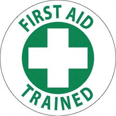 NMC - First Aid Trained, Hard Hat Label - Green on White, 0.045" Thick, For Accident Prevention - USA Tool & Supply